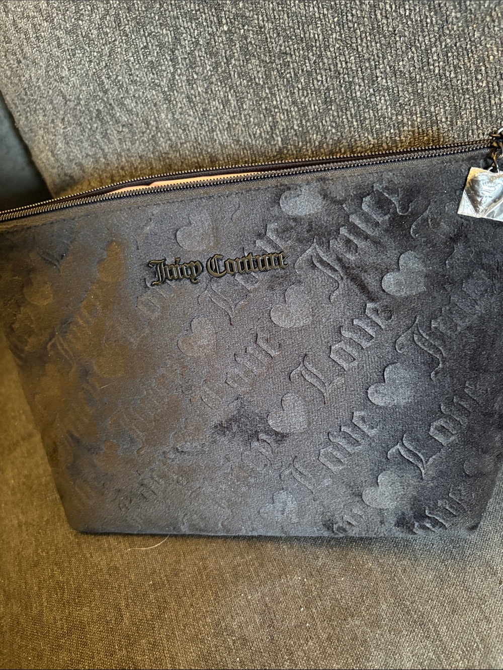 Juicy Couture Black Velvet Embossed Heart Pouch